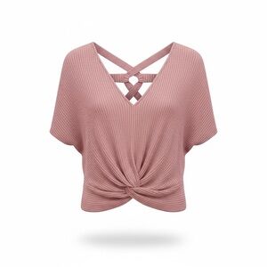 Daytrip Ribbed Twist Front V-Neck Crop Top - Dusty Rose